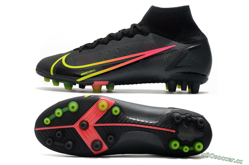 Men's Nike Mercurial Superfly 8 Elite AG Artificial Grass High-Tops Football Boots - Black/Yellow/Pink 1