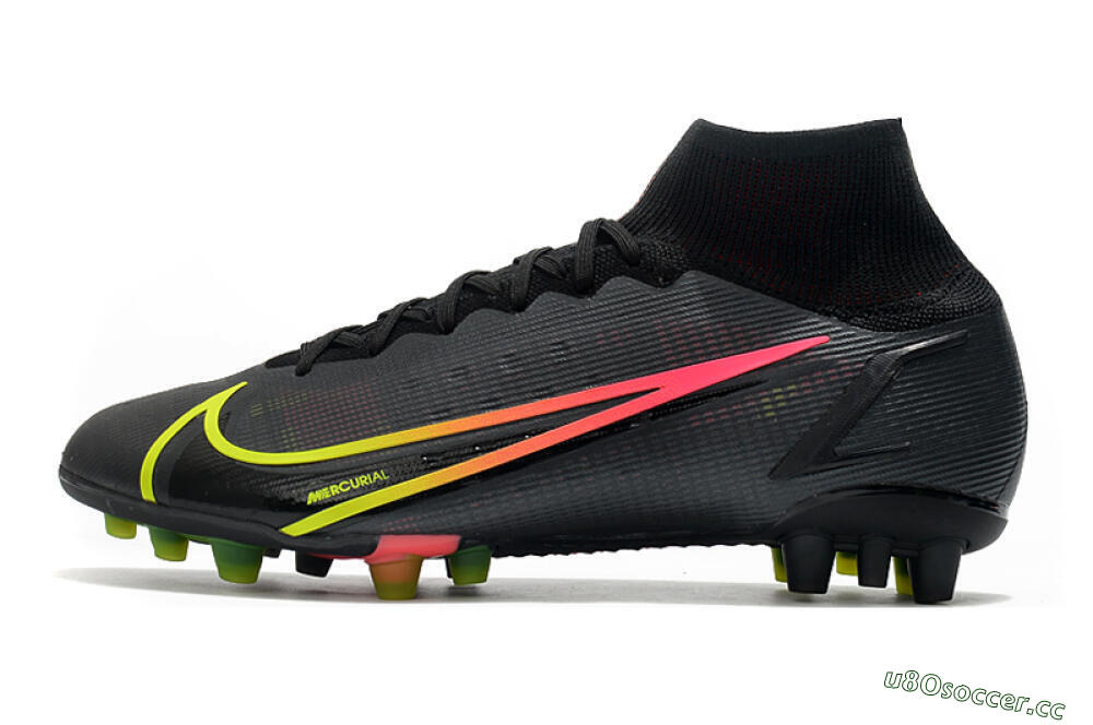 Men's Nike Mercurial Superfly 8 Elite AG Artificial Grass High-Tops Football Boots - Black/Yellow/Pink 0