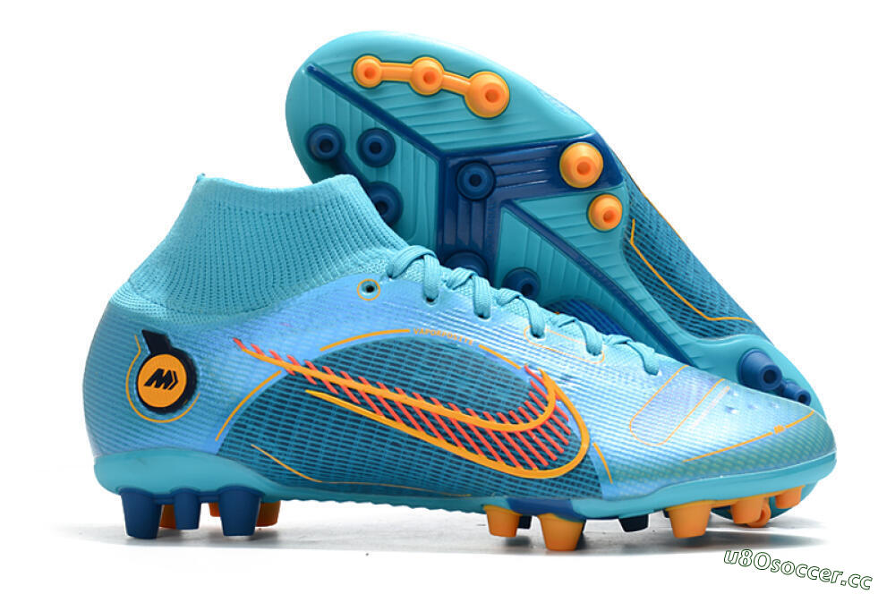 Men's Nike Mercurial Superfly 8 Elite AG Artificial Grass High-Tops Football Boots - Blue/Yellow/Black 2