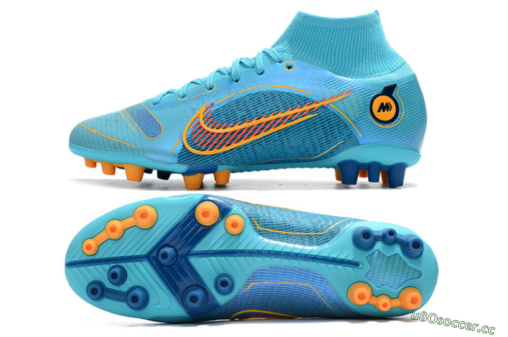 Men's Nike Mercurial Superfly 8 Elite AG Artificial Grass High-Tops Football Boots - Blue/Yellow/Black 1