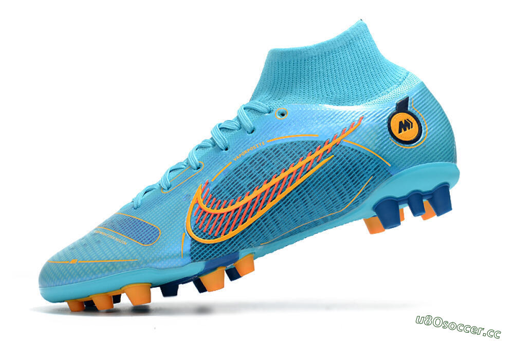 Men's Nike Mercurial Superfly 8 Elite AG Artificial Grass High-Tops Football Boots - Blue/Yellow/Black 5