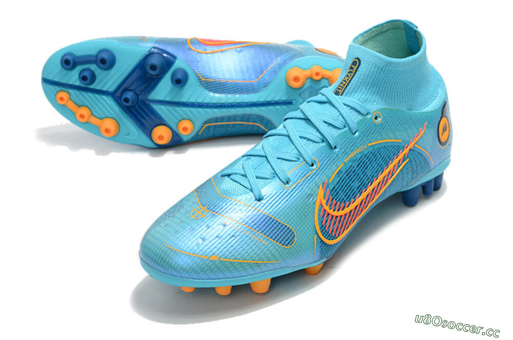 Men's Nike Mercurial Superfly 8 Elite AG Artificial Grass High-Tops Football Boots - Blue/Yellow/Black 3