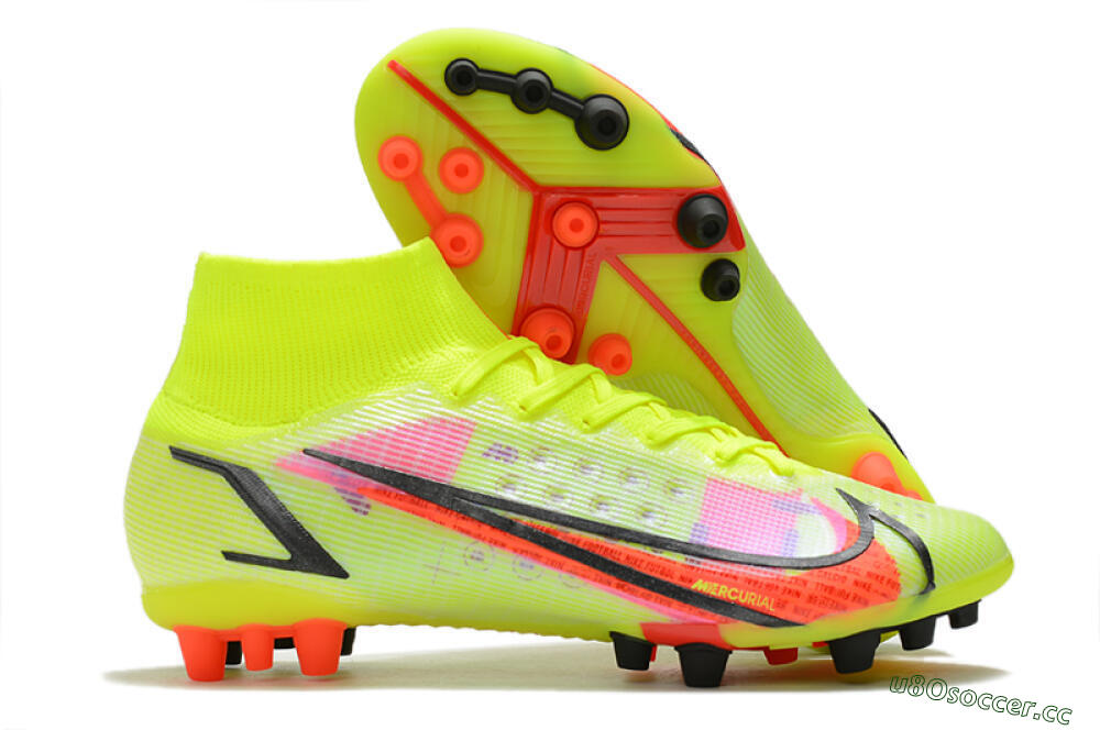 Men's Nike Mercurial Superfly 8 Elite AG Artificial Grass High-Tops Football Boots - Yellow/Black/Red 2