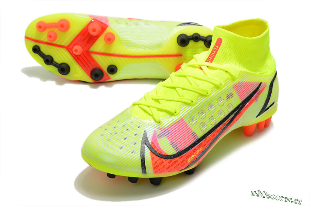 Men's Nike Mercurial Superfly 8 Elite AG Artificial Grass High-Tops Football Boots - Yellow/Black/Red 3