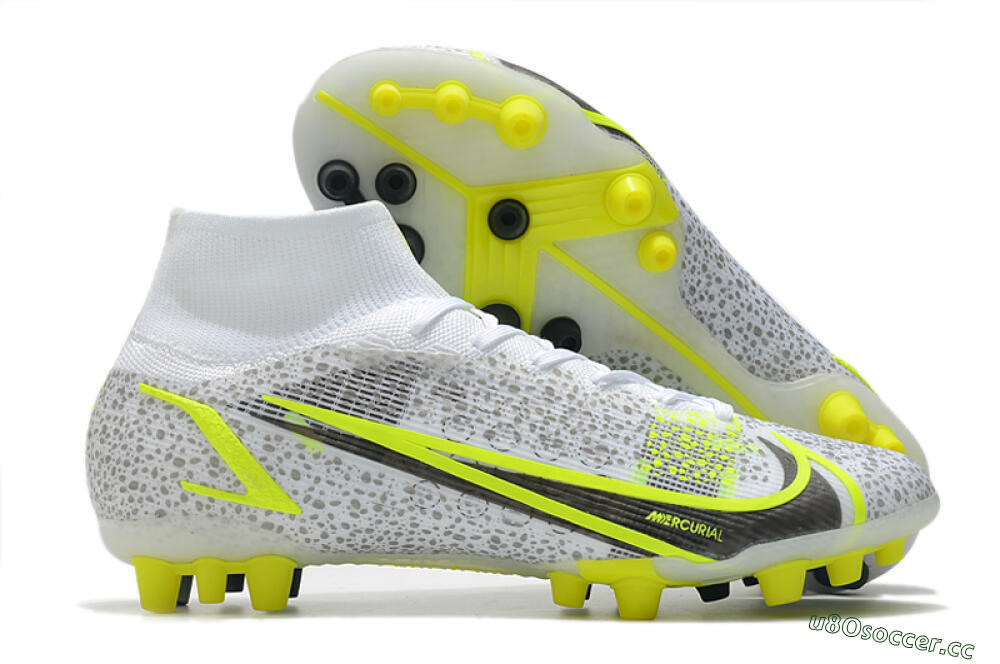 Men's Nike Mercurial Superfly 8 Elite AG Artificial Grass High-Tops Football Boots - White/Black/Yellow 2