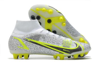 Men's Nike Mercurial Superfly 8 Elite AG Artificial Grass High-Tops Football Boots - White/Black/Yellow