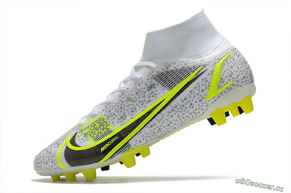 Men's Nike Mercurial Superfly 8 Elite AG Artificial Grass High-Tops Football Boots - White/Black/Yellow 5