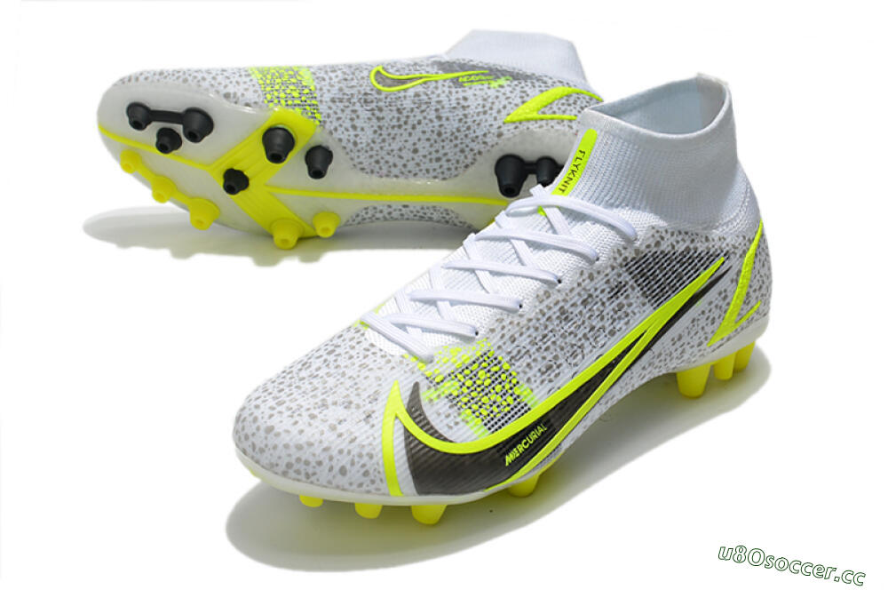 Men's Nike Mercurial Superfly 8 Elite AG Artificial Grass High-Tops Football Boots - White/Black/Yellow 3