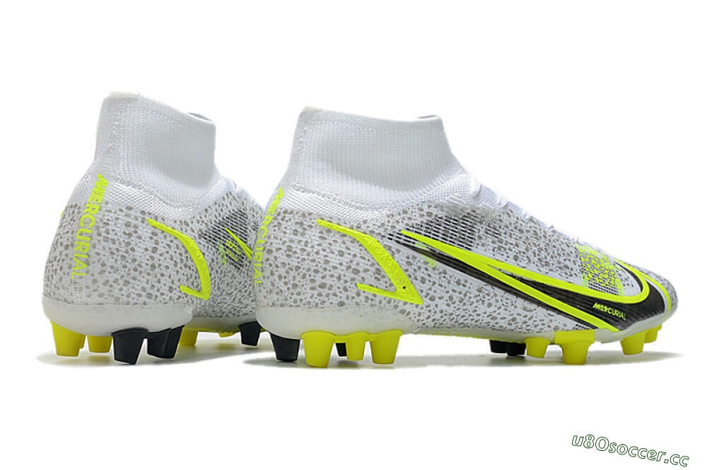 Men's Nike Mercurial Superfly 8 Elite AG Artificial Grass High-Tops Football Boots - White/Black/Yellow 6