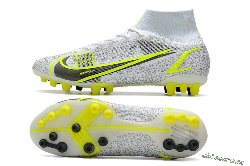 Men's Nike Mercurial Superfly 8 Elite AG Artificial Grass High-Tops Football Boots - White/Black/Yellow 1