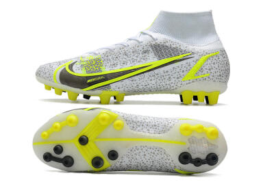 Men's Nike Mercurial Superfly 8 Elite AG Artificial Grass High-Tops Football Boots - White/Black/Yellow