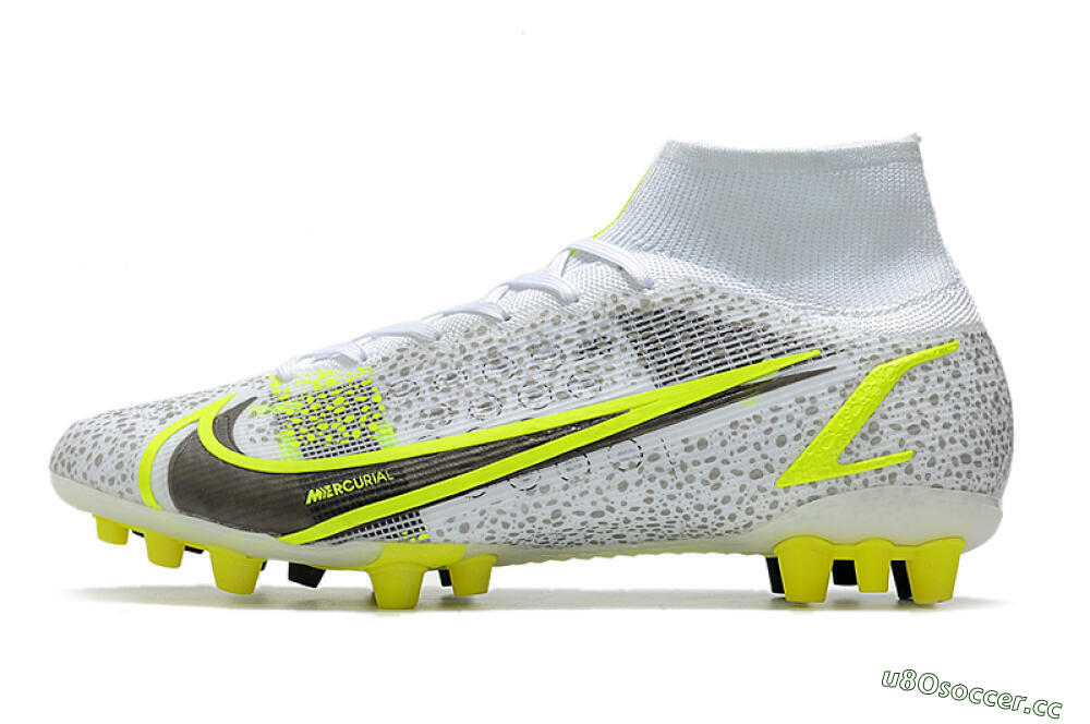 Men's Nike Mercurial Superfly 8 Elite AG Artificial Grass High-Tops Football Boots - White/Black/Yellow 0