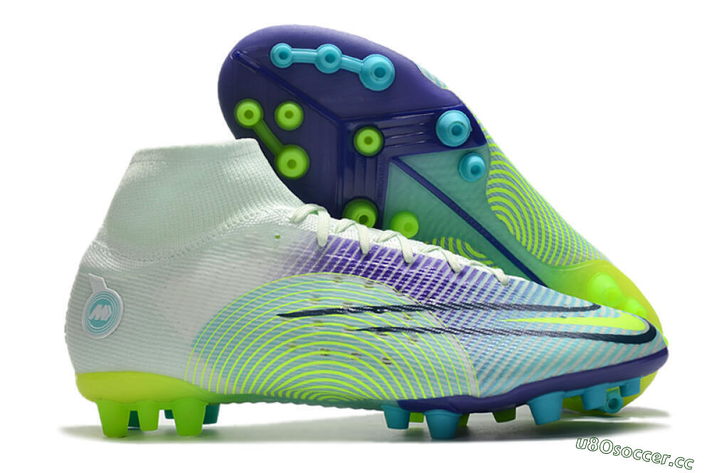 Men's Nike Mercurial Superfly 8 Elite AG Artificial Grass High-Tops Football Boots - Jade/Yellow/Blue 2