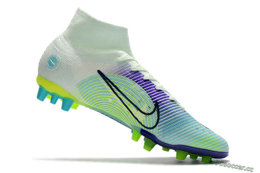 Men's Nike Mercurial Superfly 8 Elite AG Artificial Grass High-Tops Football Boots - Jade/Yellow/Blue 4