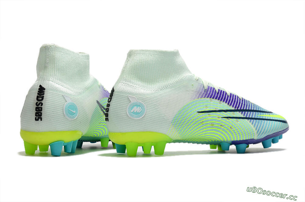 Men's Nike Mercurial Superfly 8 Elite AG Artificial Grass High-Tops Football Boots - Jade/Yellow/Blue 6