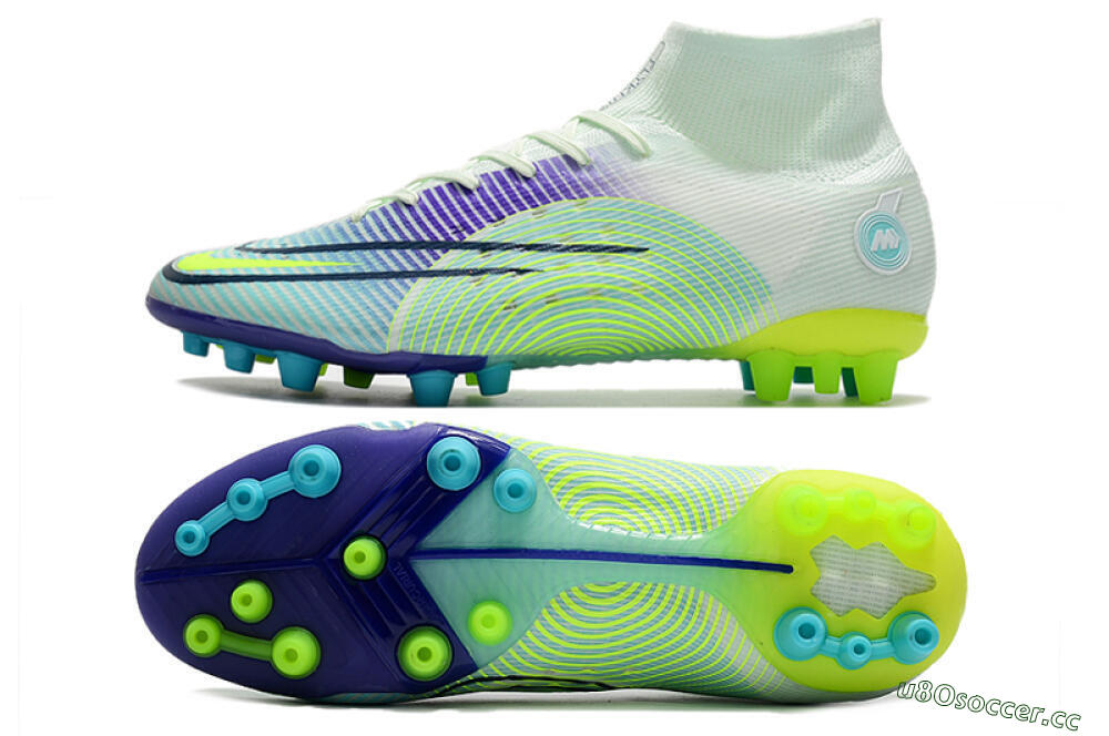 Men's Nike Mercurial Superfly 8 Elite AG Artificial Grass High-Tops Football Boots - Jade/Yellow/Blue 1