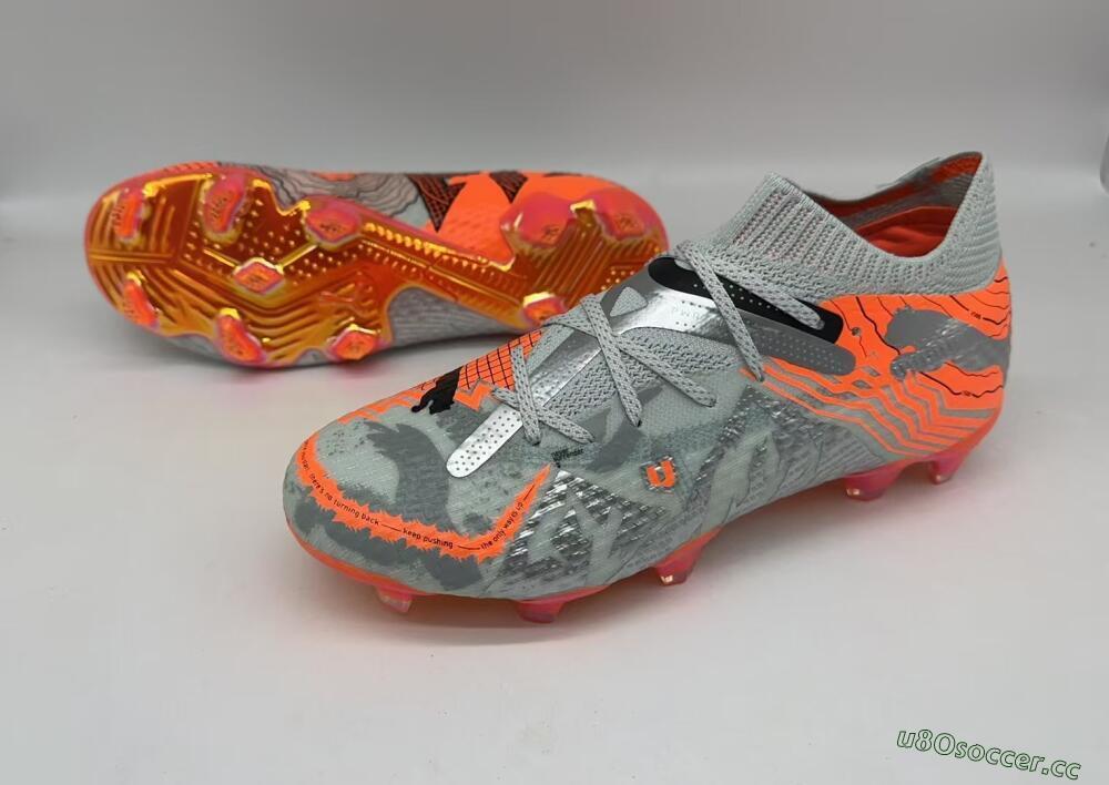 Men's Puma Future Ultimate FG Firm Ground Low-Tops Football Boots - Silver/Red/Pink