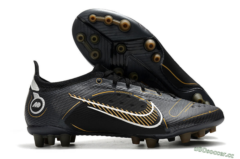 Men's Nike Mercurial Vapor 14 Elite AG Artificial Grass Low-Tops Football Boots - Black/Gold/Silver 2