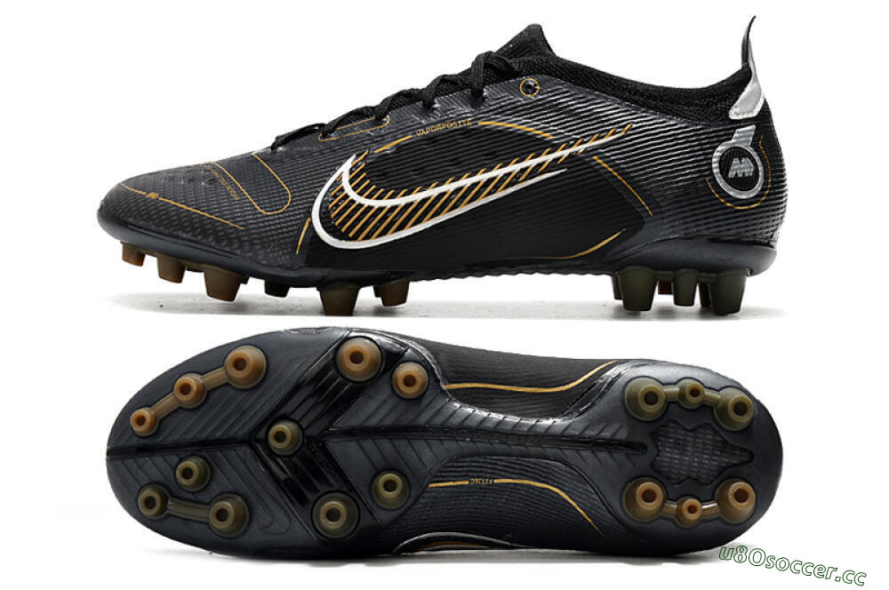 Men's Nike Mercurial Vapor 14 Elite AG Artificial Grass Low-Tops Football Boots - Black/Gold/Silver 1
