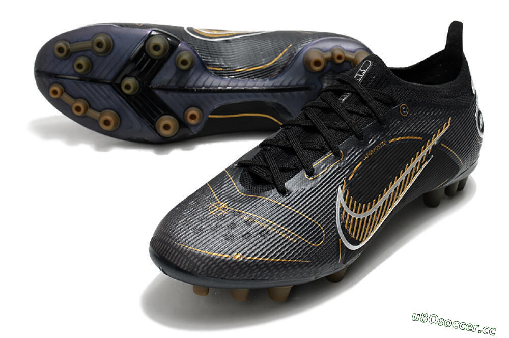 Men's Nike Mercurial Vapor 14 Elite AG Artificial Grass Low-Tops Football Boots - Black/Gold/Silver 3