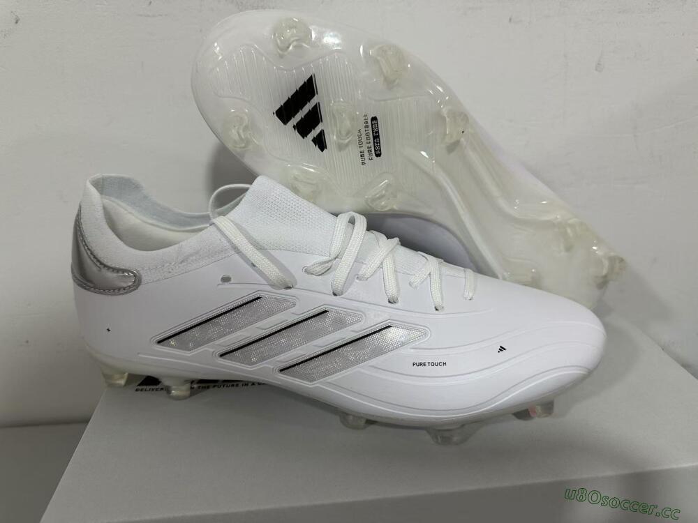 Men's Adidas Copa Pure 2+ FG Firm Ground Low-Tops Football Boots - White/Silver/Black