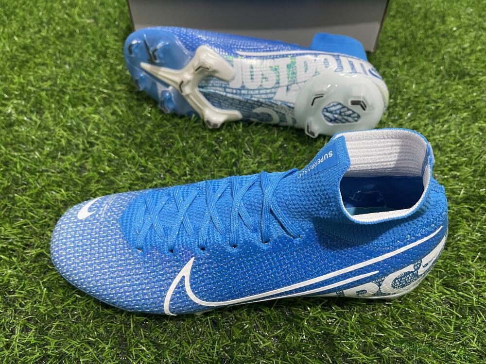 Men's Nike Mercurial Superfly 7 Elite FG Firm Ground High-Tops Football Boots - Blue/White