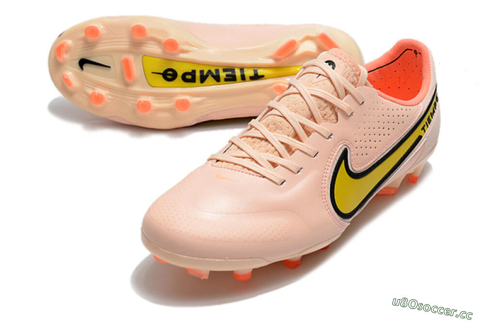 Men's Nike Tiempo Legend 9 Elite FG Firm Ground Low-Tops Football Boots - Pink/Yellow/Black 3