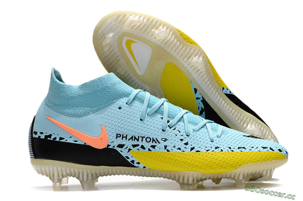 Men's Nike Phantom GT2 DF Elite FG Firm Ground High-Tops Football Boots - Jade/Yellow/Pink 2