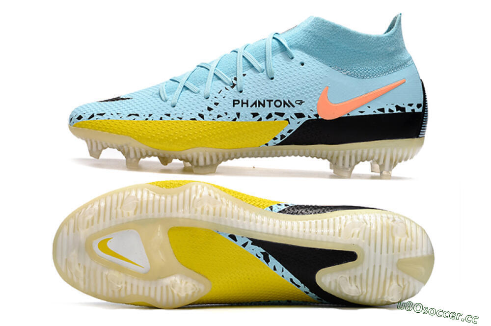 Men's Nike Phantom GT2 DF Elite FG Firm Ground High-Tops Football Boots - Jade/Yellow/Pink 1
