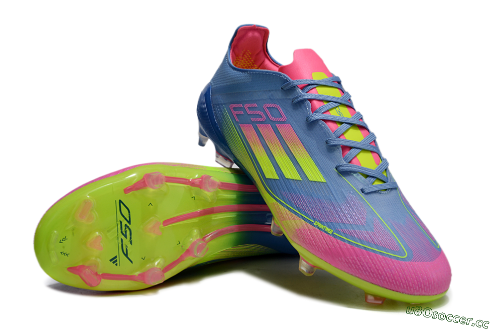 Men's Adidas F50 Elite TF Artificial Turf Low-Tops Football Shoes - Blue/Pink/Yellow 3