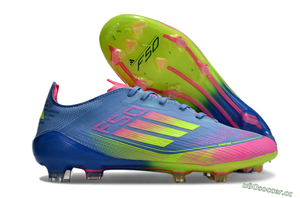 Men's Adidas F50 Elite TF Artificial Turf Low-Tops Football Shoes - Blue/Pink/Yellow 2