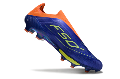 Men's Adidas F50+ Elite Lightstrike Pro Laceless FG Firm Ground Low-Tops Football Boots - Blue/Yellow/Orange