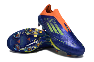 Men's Adidas F50+ Elite Lightstrike Pro Laceless FG Firm Ground Low-Tops Football Boots - Blue/Yellow/Orange