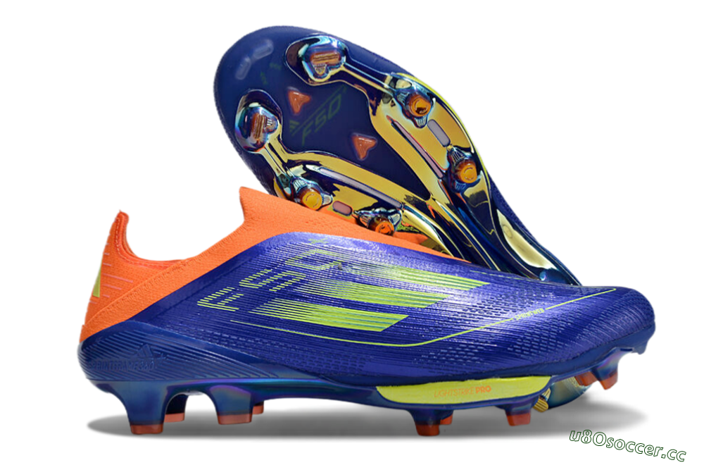 Men's Adidas F50+ Elite Lightstrike Pro Laceless FG Firm Ground Low-Tops Football Boots - Blue/Yellow/Orange 2