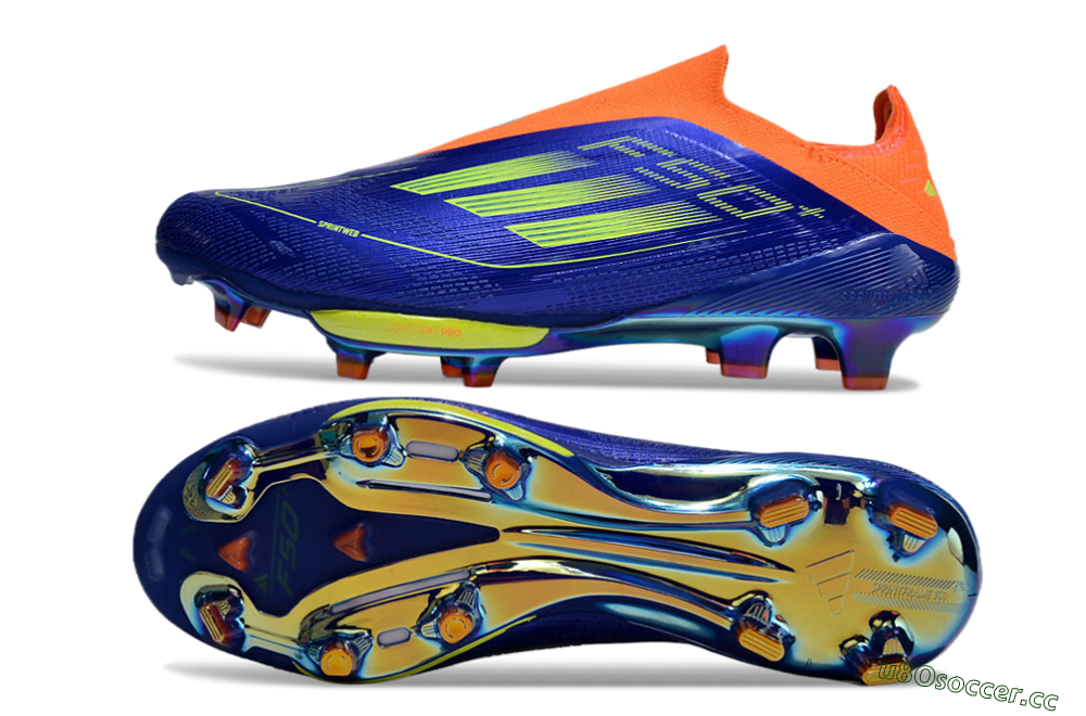 Men's Adidas F50+ Elite Lightstrike Pro Laceless FG Firm Ground Low-Tops Football Boots - Blue/Yellow/Orange 1