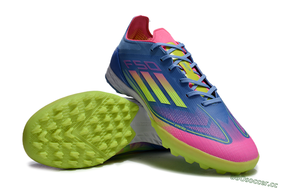 Men's Adidas F50 Elite TF Artificial Turf Low-Tops Football Shoes - Blue/Pink/Yellow 3