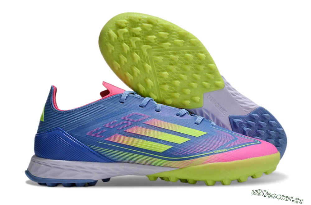 Men's Adidas F50 Elite TF Artificial Turf Low-Tops Football Shoes - Blue/Pink/Yellow 2