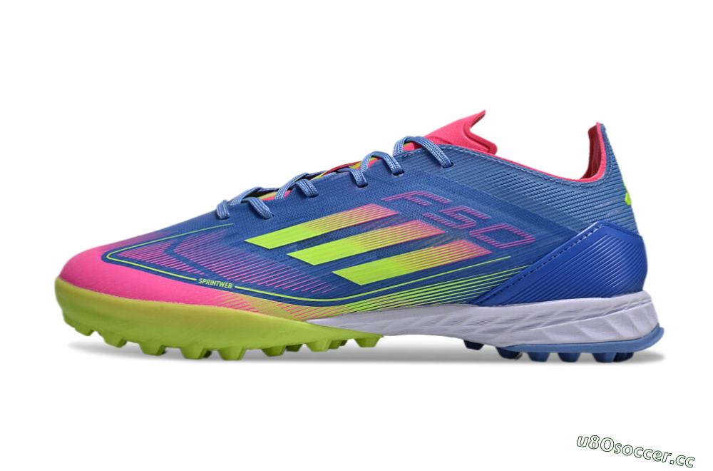 Men's Adidas F50 Elite TF Artificial Turf Low-Tops Football Shoes - Blue/Pink/Yellow 0