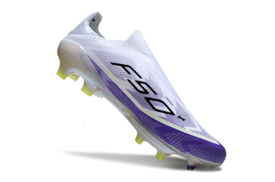 Men's Adidas F50+ Elite Lightstrike Pro Laceless FG Firm Ground Low-Tops Football Boots - White/Purple/Black