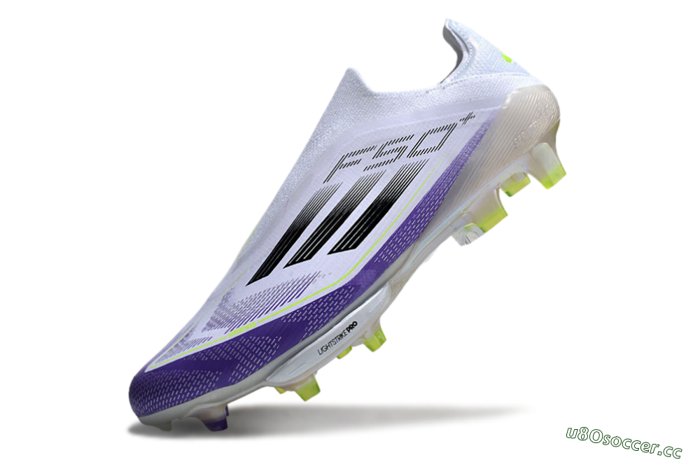 Men's Adidas F50+ Elite Lightstrike Pro Laceless FG Firm Ground Low-Tops Football Boots - White/Purple/Black 5