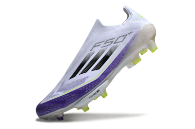 Men's Adidas F50+ Elite Lightstrike Pro Laceless FG Firm Ground Low-Tops Football Boots - White/Purple/Black