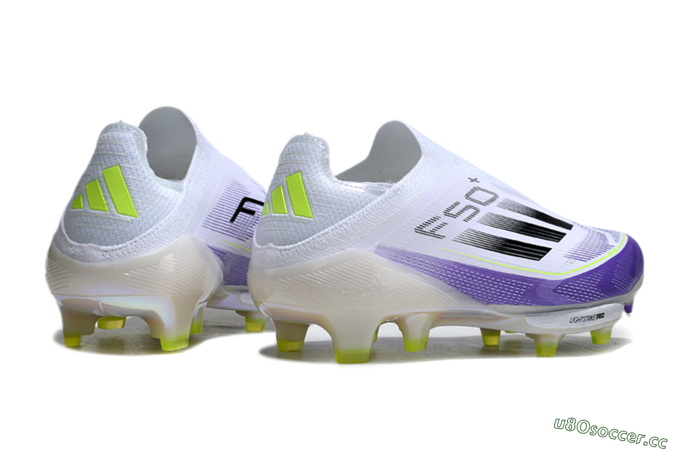 Men's Adidas F50+ Elite Lightstrike Pro Laceless FG Firm Ground Low-Tops Football Boots - White/Purple/Black 6