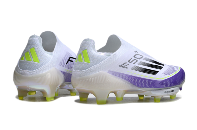 Men's Adidas F50+ Elite Lightstrike Pro Laceless FG Firm Ground Low-Tops Football Boots - White/Purple/Black