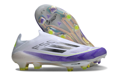 Men's Adidas F50+ Elite Lightstrike Pro Laceless FG Firm Ground Low-Tops Football Boots - White/Purple/Black