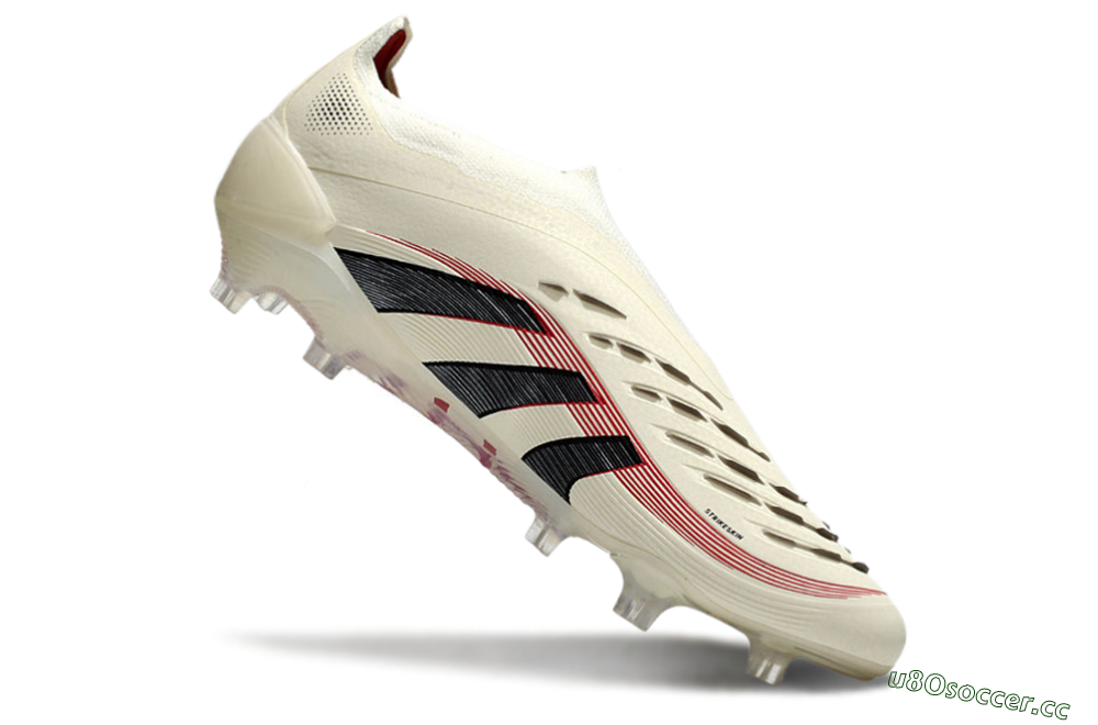 Unisex Adidas Predator Elite Laceless FG Firm Ground Low-Tops Football Boots - Beige/Red/Black 4