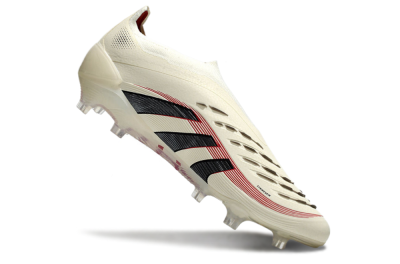 Unisex Adidas Predator Elite Laceless FG Firm Ground Low-Tops Football Boots - Beige/Red/Black