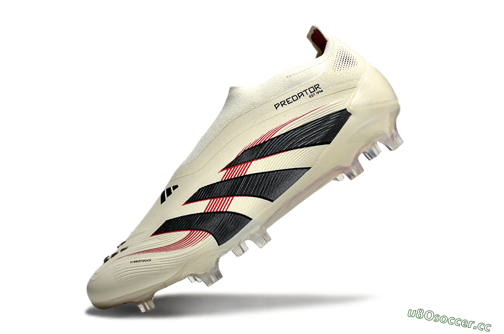 Unisex Adidas Predator Elite Laceless FG Firm Ground Low-Tops Football Boots - Beige/Red/Black 5