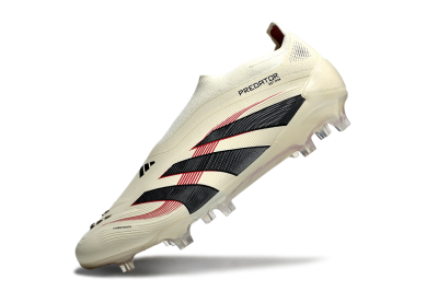 Unisex Adidas Predator Elite Laceless FG Firm Ground Low-Tops Football Boots - Beige/Red/Black