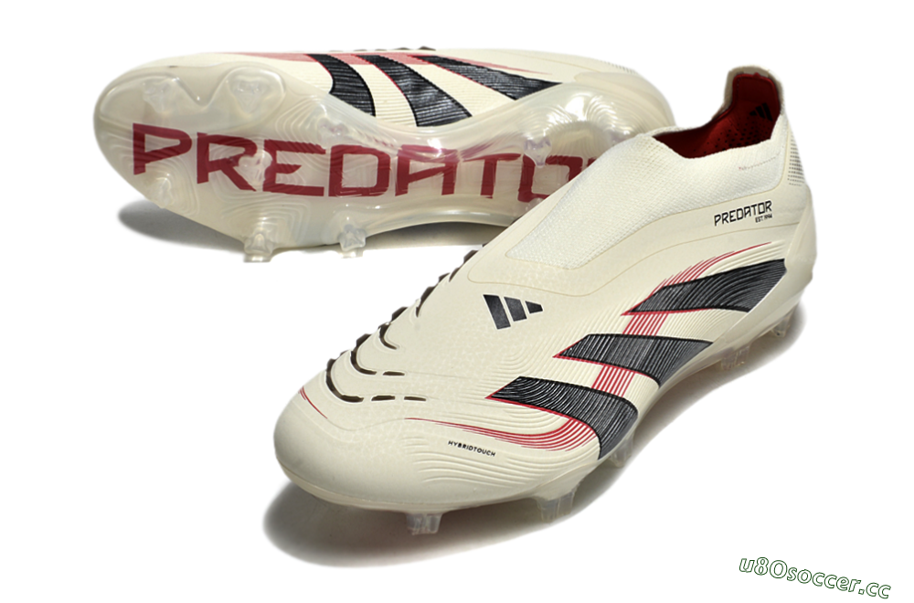 Unisex Adidas Predator Elite Laceless FG Firm Ground Low-Tops Football Boots - Beige/Red/Black 3