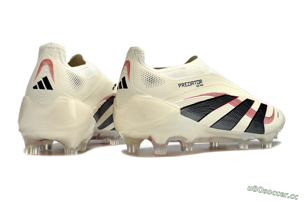 Unisex Adidas Predator Elite Laceless FG Firm Ground Low-Tops Football Boots - Beige/Red/Black 6